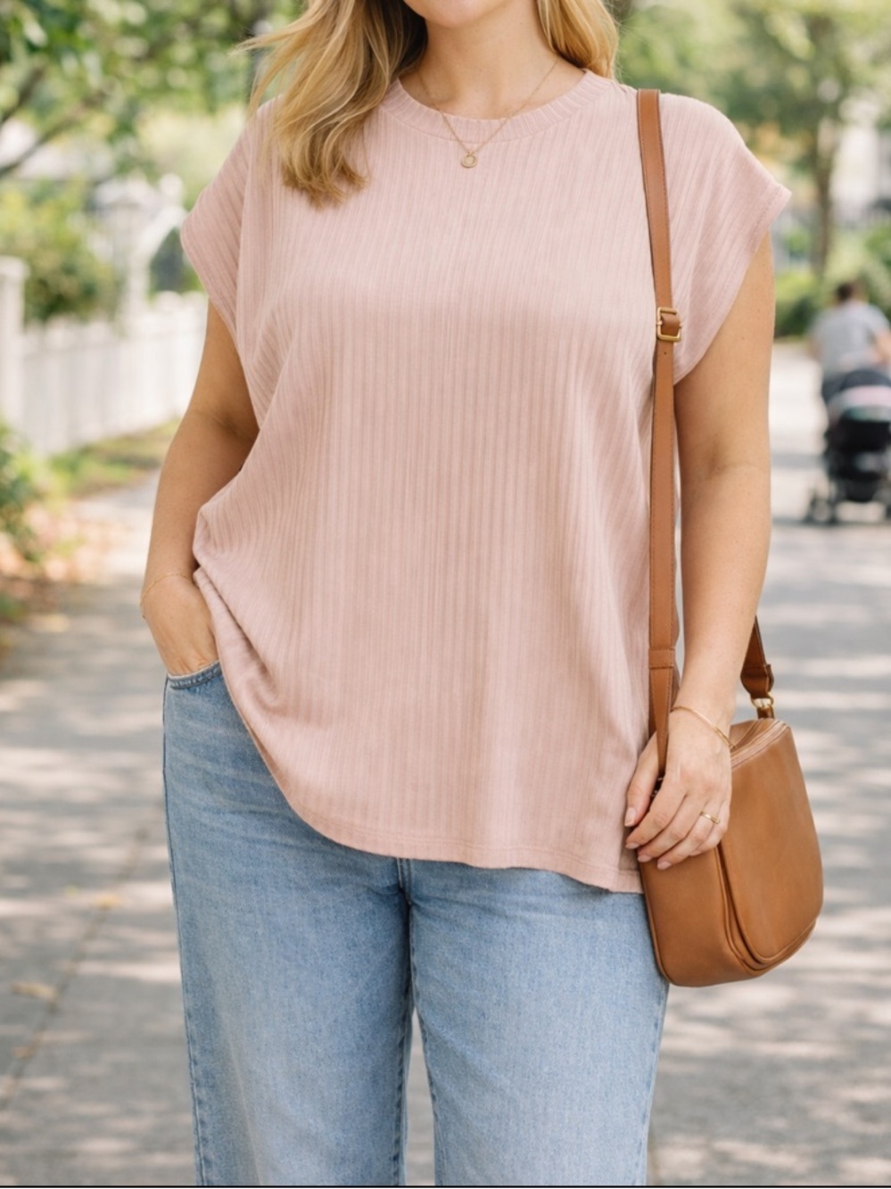Eileen Fisher XL Blush Pink Ribbed Tencel Sleeveless Top Minimal Chic NWT